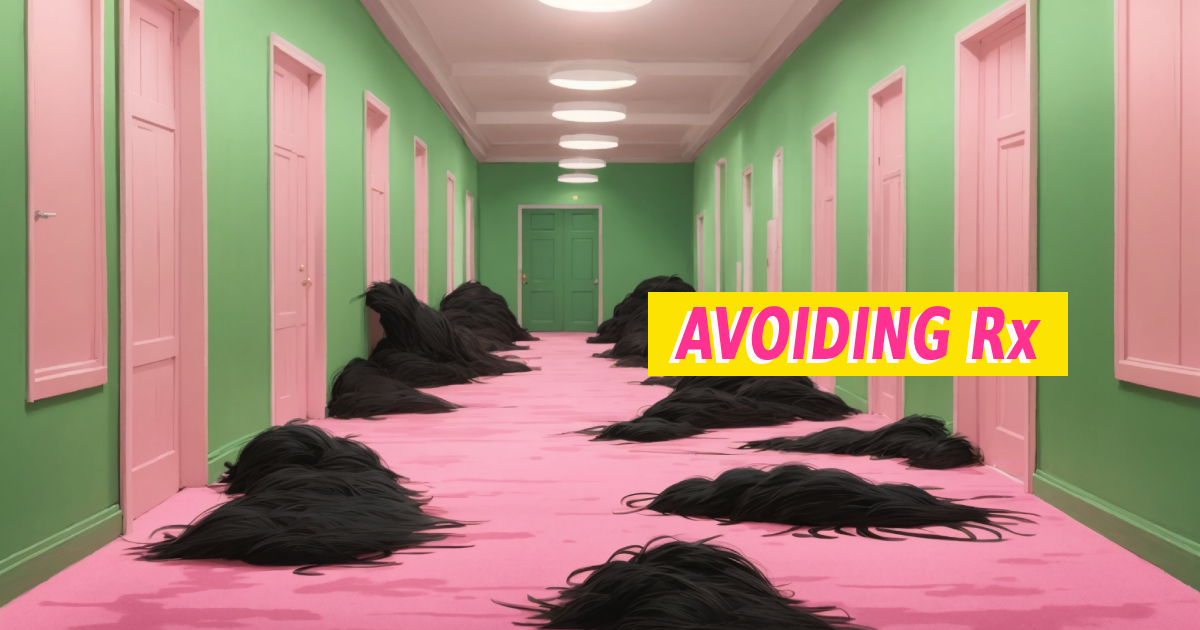 Large piles of hair in a brightly-lit hallway.
