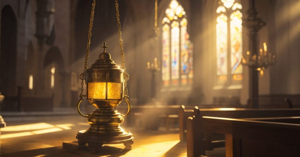 A brass incense burner in a church.